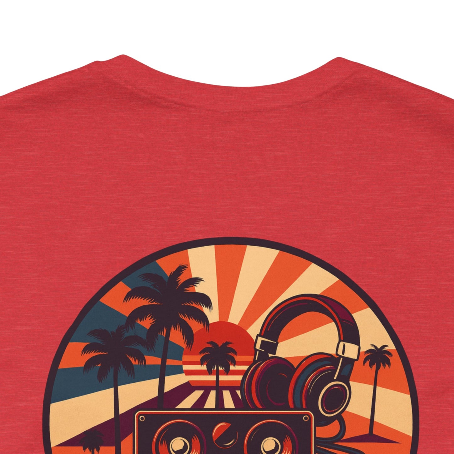 Echoes of the Past Retro Sunset T-Shirt – Bella Canvas 3001 Unisex Vintage 80s Palm Tree Music Graphic Tee