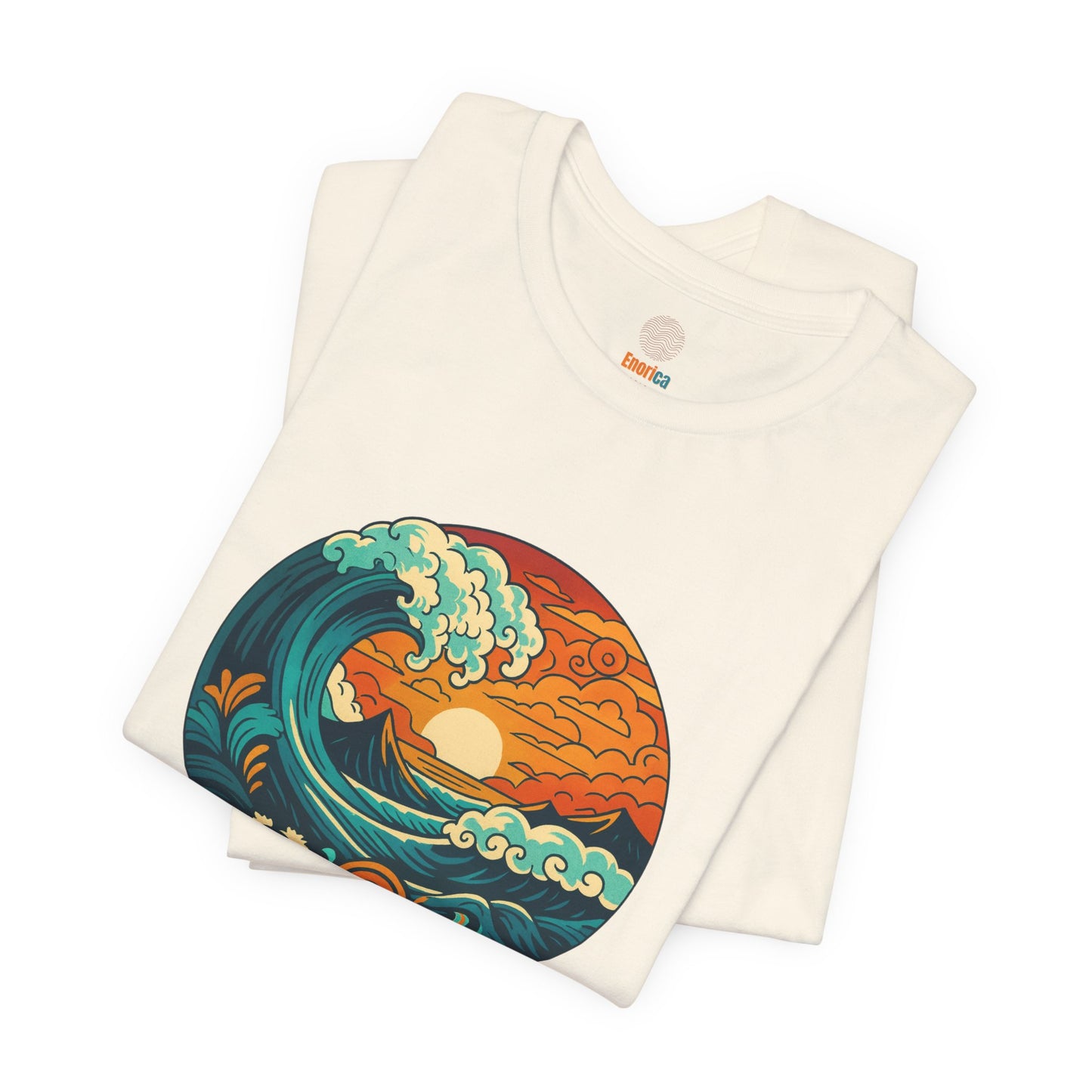Retro Ocean Wave Sunset T-Shirt, Inspirational Typography Tee, Unisex Graphic Top, Gift for Men & Women, Live Bright Think Deep Shirt