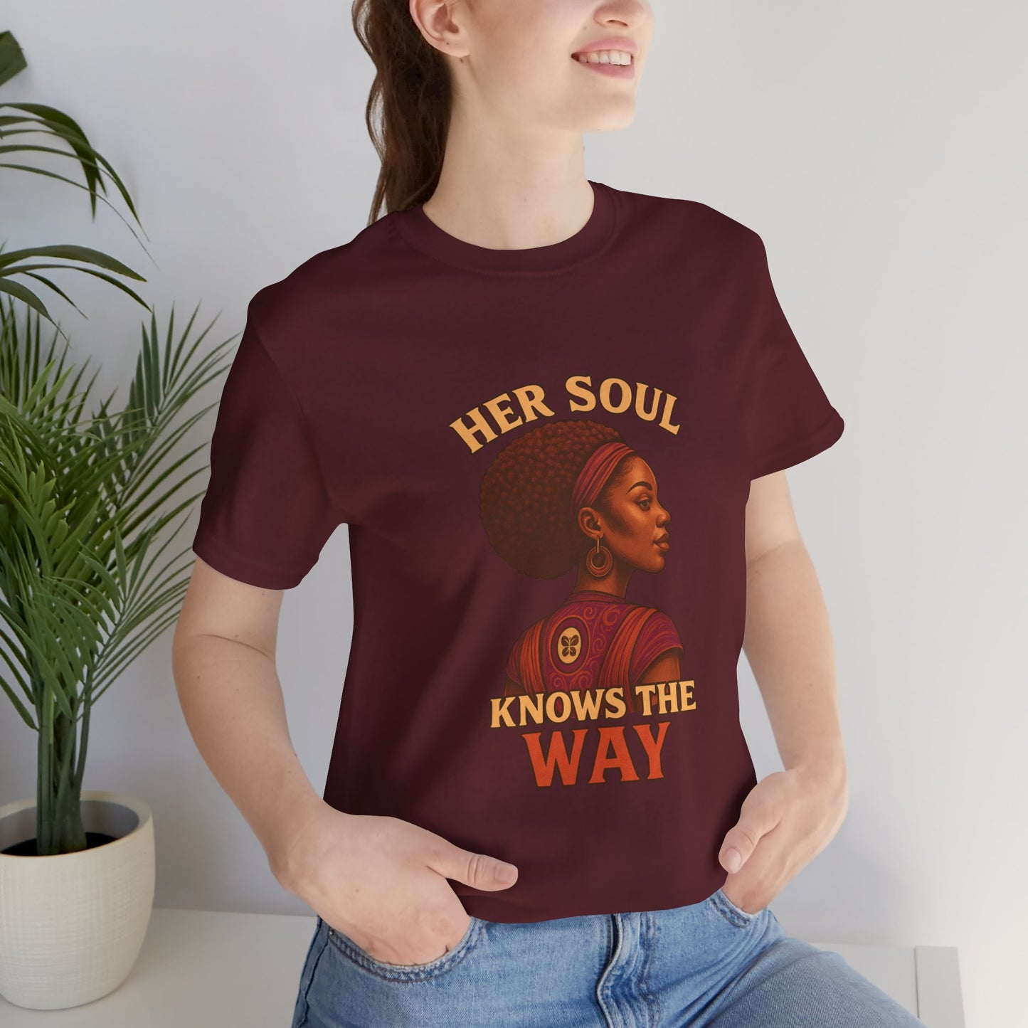 Retro Afro Woman Graphic Tee, Inspirational Quote Top, Her Soul Knows The Way Shirt, Unisex T-Shirt, Bella+Canvas 3001, Short Sleeve