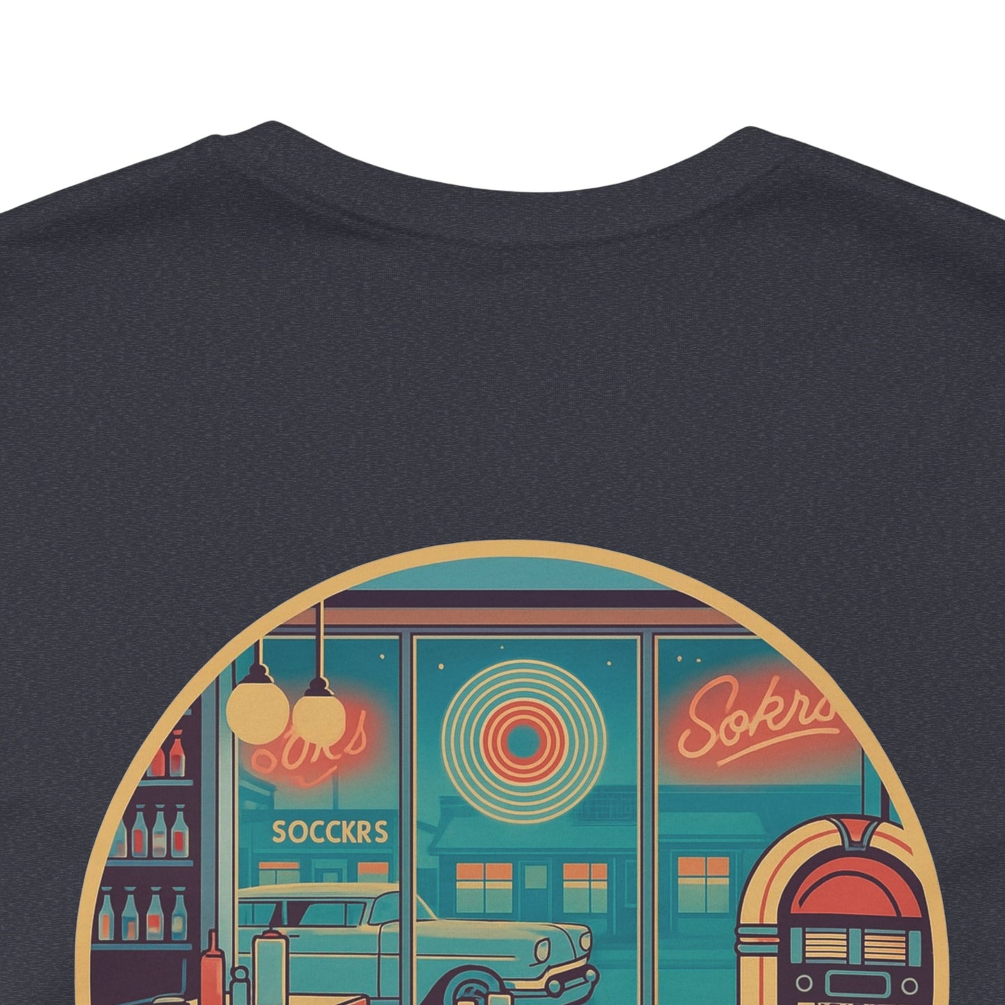 Echoes of the Past Retro Diner T-Shirt – Bella Canvas 3001 Unisex Vintage 80s Jukebox Neon Graphic Tee