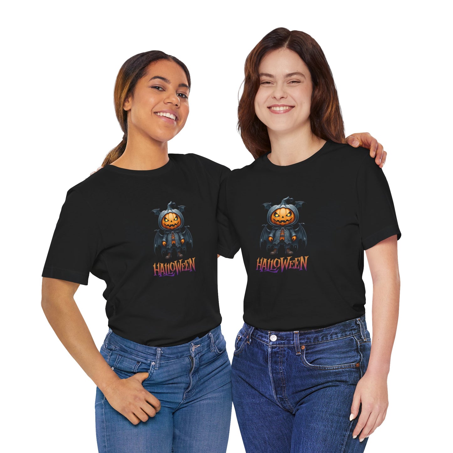 Halloween Pumpkin Bat Shirt – Spooky Jack O’Lantern Graphic Tee – Bella Canvas 3001 – Unisex Halloween T-Shirt for Women Men