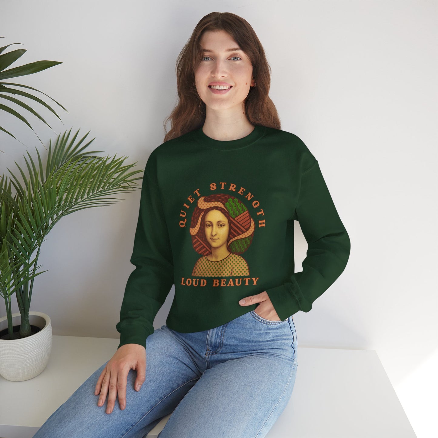 Quiet Strength Loud Beauty Graphic Sweatshirt - Retro Vintage Aesthetic Unisex Gildan 18000, Feminine Power Art Shirt, Crewneck Jumper,