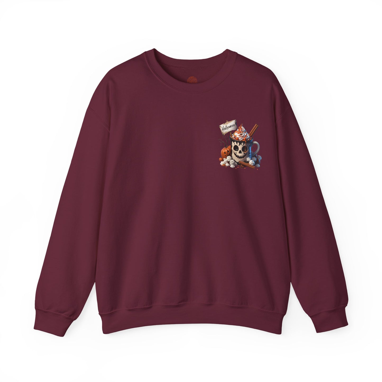 Halloween Skull Coffee Sweatshirt – Spooky Pumpkin Latte Fall Sweater – Cozy Autumn Skull Cup Pullover-Gildan 18000