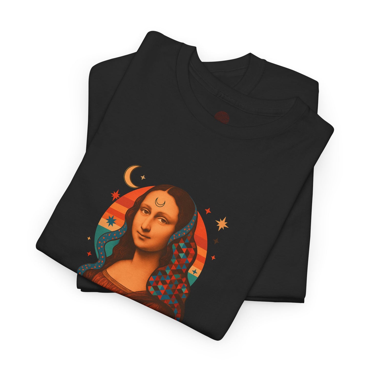 Psychedelic Mona Lisa Gildan 5000 Shirt - Trippy Retro Art Graphic Tee, Colorful Geometric Celestial Design, Vintage Aesthetic T-Shirt