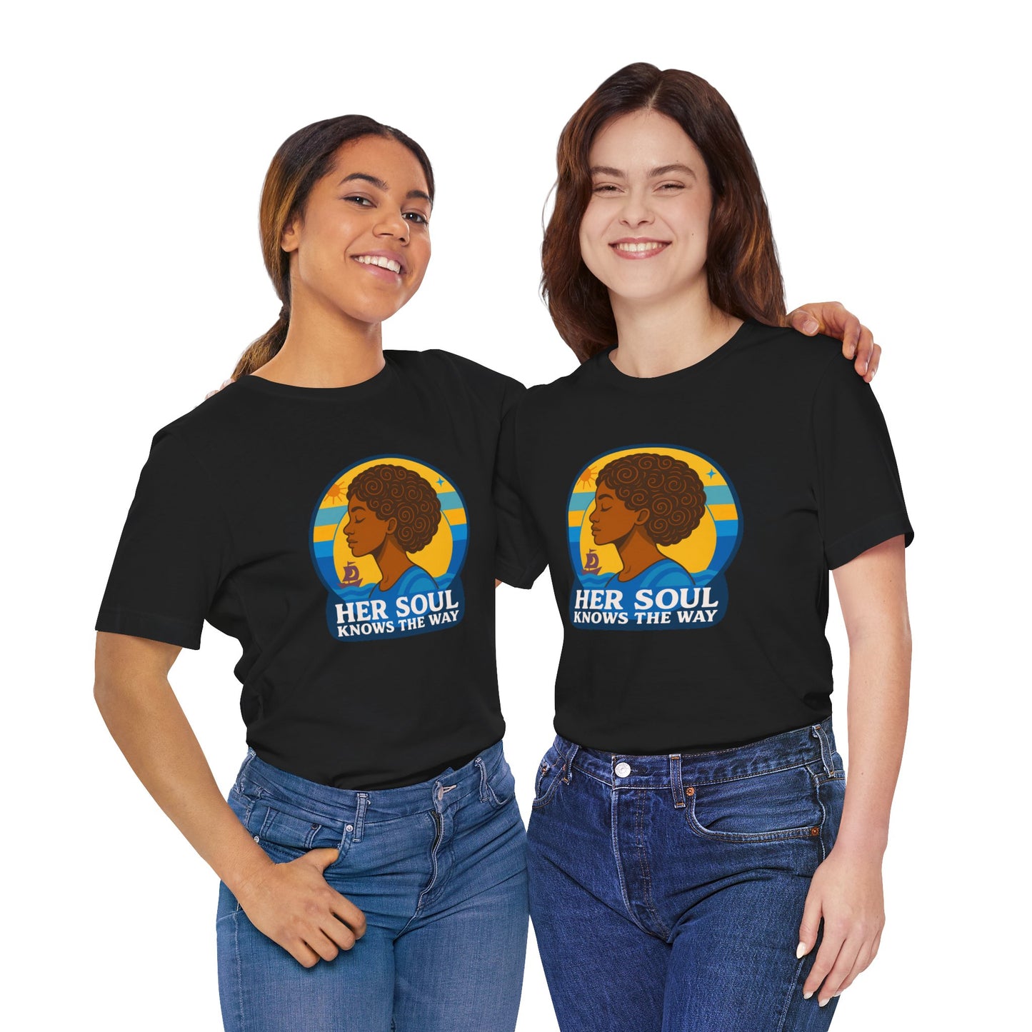 Retro Afro Woman Graphic Tee,Unisex Jersey Short Sleeve Tee, Inspirational Quote Top, Her Soul Knows The Way Shirt