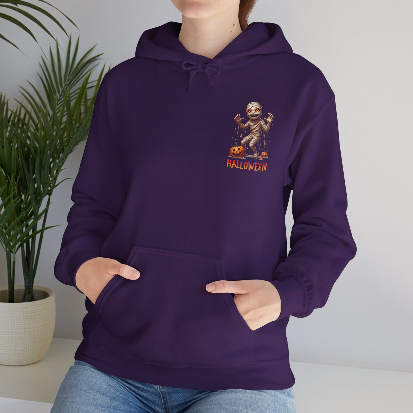 Halloween Mummy Hoodie – Spooky Pumpkin Graphic Sweatshirt – Gildan 18500 Unisex Halloween Hoodie for Fall & Horror Lovers