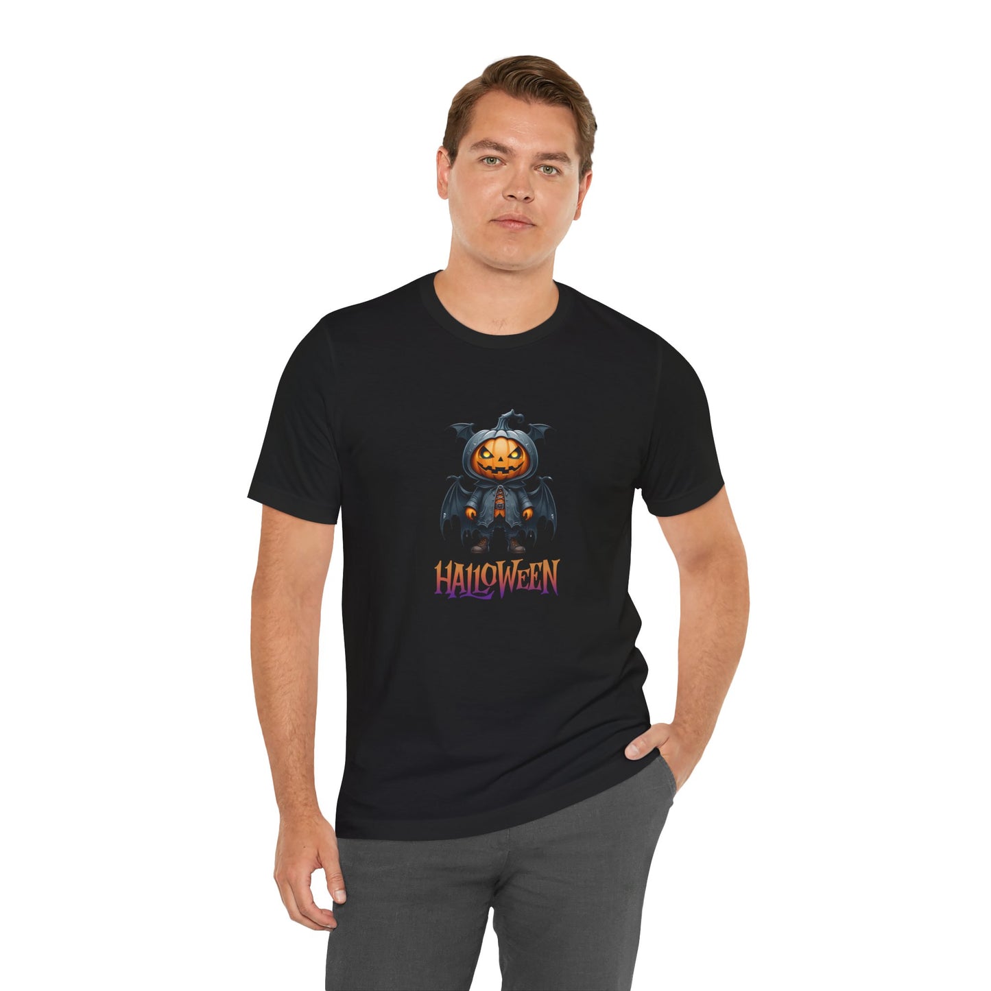 Halloween Pumpkin Bat Shirt – Spooky Jack O’Lantern Graphic Tee – Bella Canvas 3001 – Unisex Halloween T-Shirt for Women Men