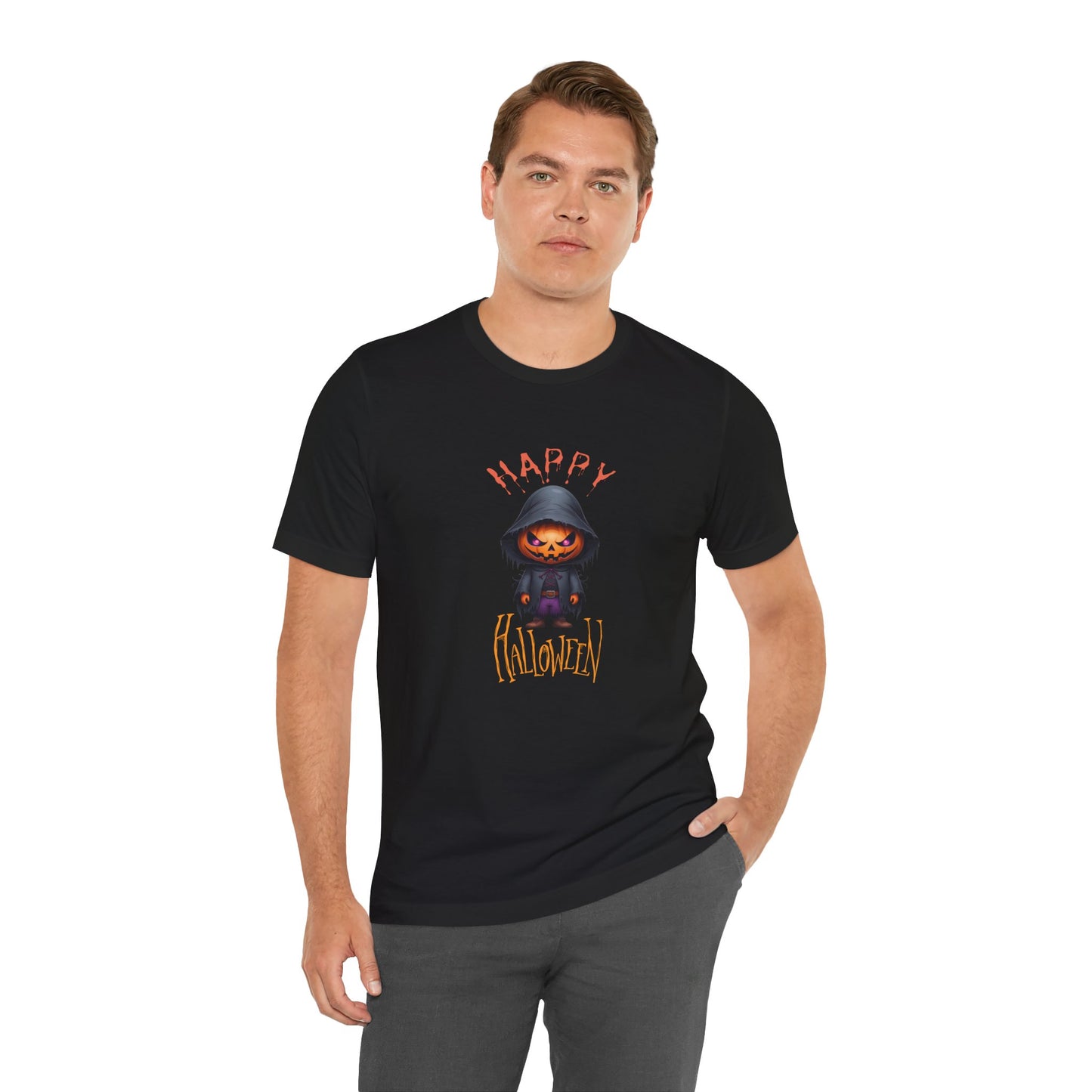 Happy Halloween Pumpkin Head Shirt – Spooky Jack O’Lantern Graphic Tee – Bella Canvas 3001 Unisex T-Shirt