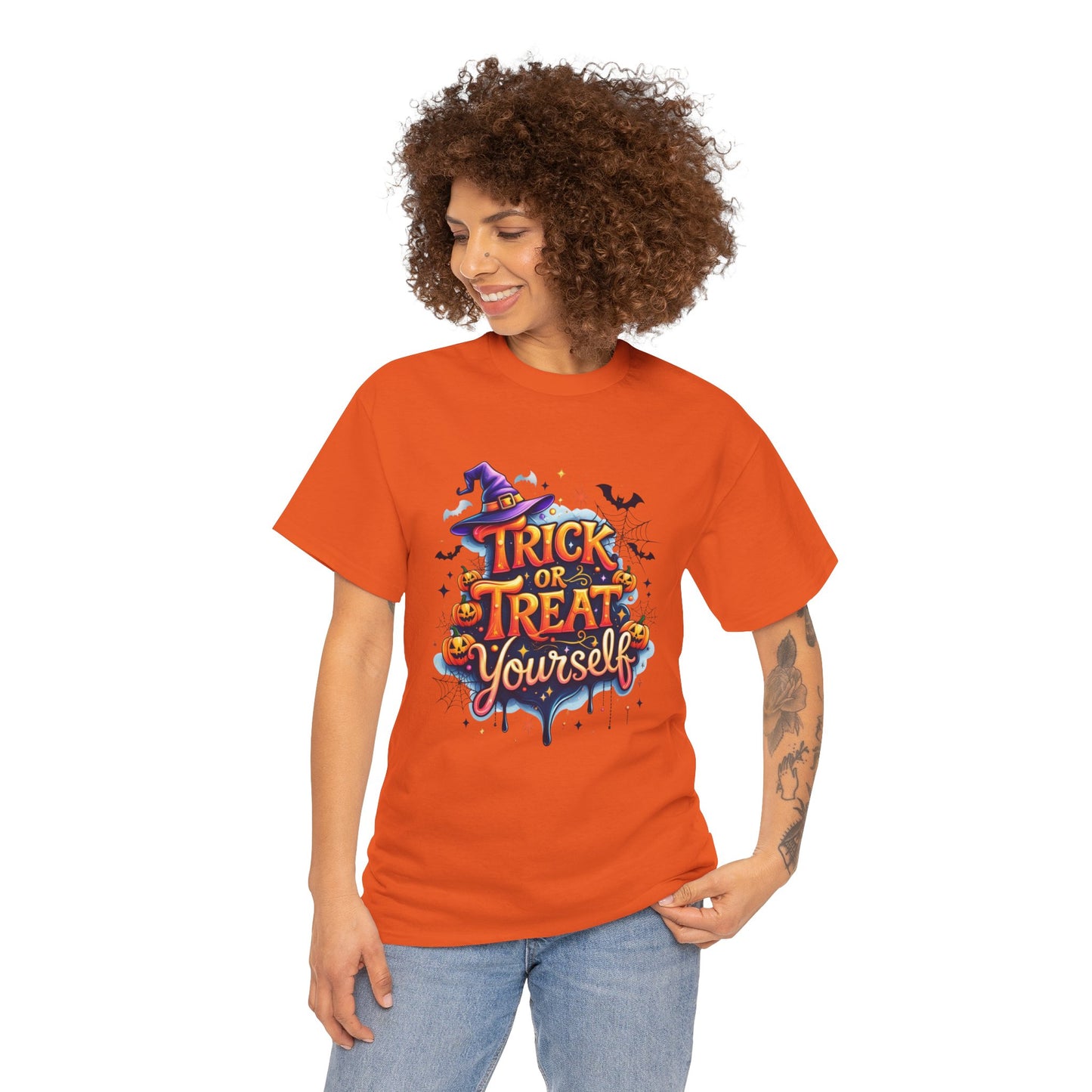 Trick or Treat Yourself Halloween Shirt | Funny Witch Pumpkin Graphic Tee | Spooky Unisex Costume T-Shirt | Cute Halloween Party Top