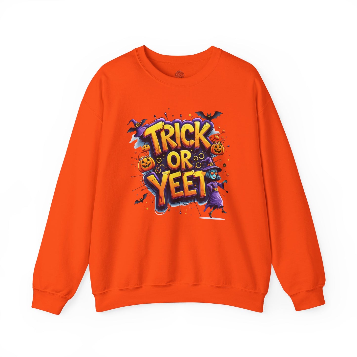 Trick or Yeet Unisex Heavy Blend Crewneck Sweatshirt – Funny Witch & Pumpkin Halloween Pullover