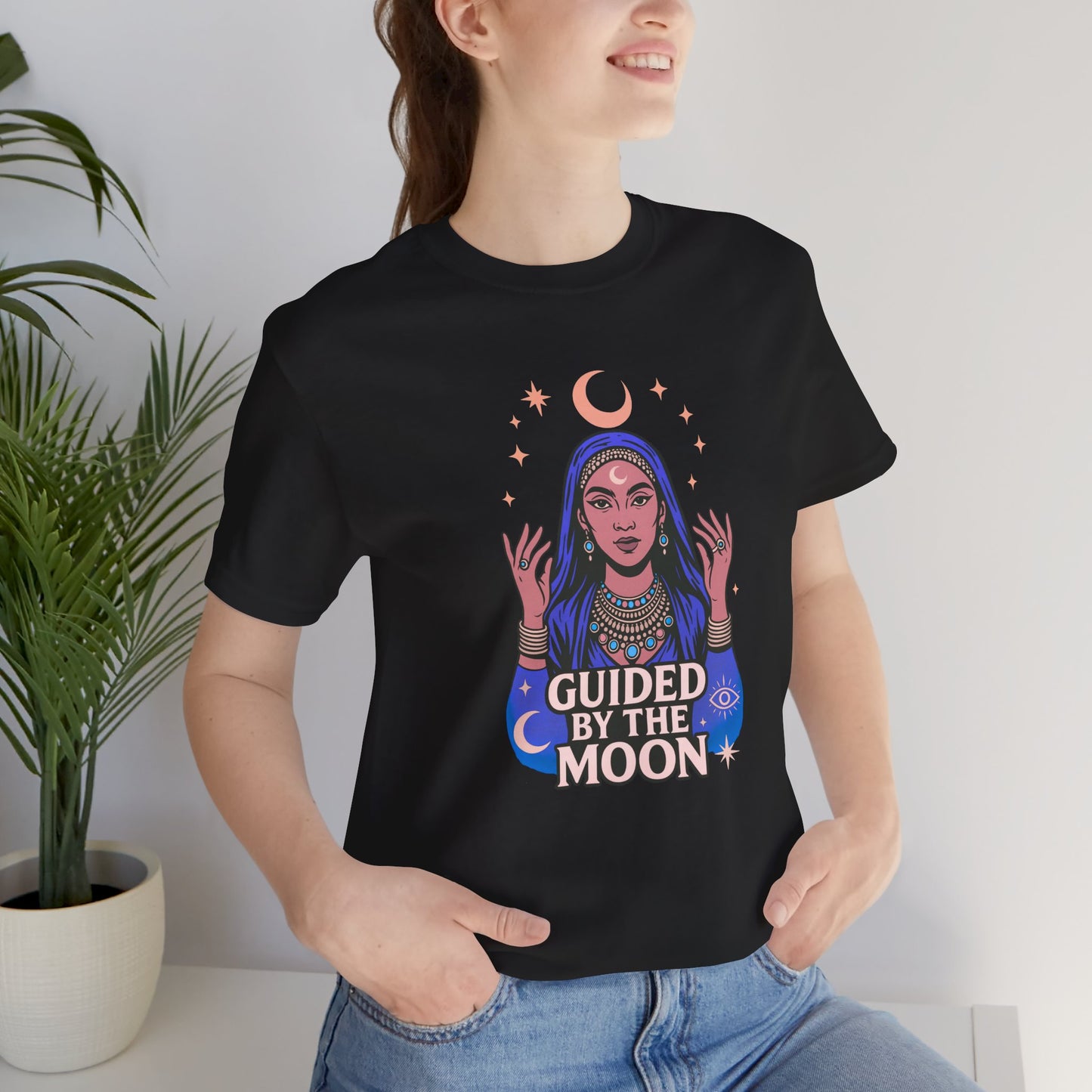 Guided by the Moon T Shirt, Mystical Celestial Graphic Tee, Spiritual Astrology Unisex Top, Moon Phase Witchy Gift for Moon Lovers - Unisex