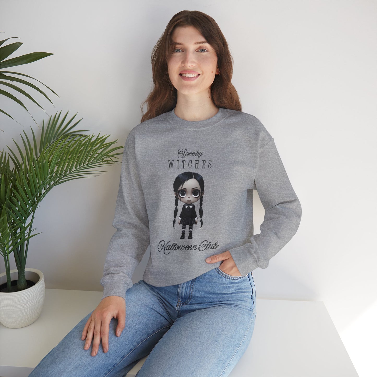 Spooky Witches Halloween Club Sweatshirt, Gothic Witch Pullover, Creepy Cute Wednesday Addams Aesthetic, Gildan 18000, Halloween Costume,