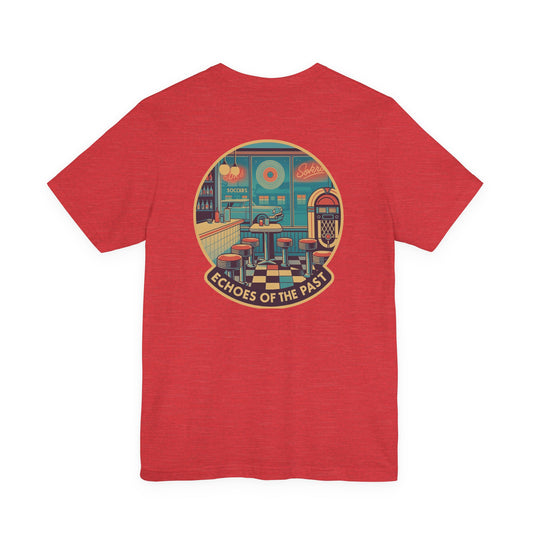 Echoes of the Past Retro Diner T-Shirt – Bella Canvas 3001 Unisex Vintage 80s Jukebox Neon Graphic Tee