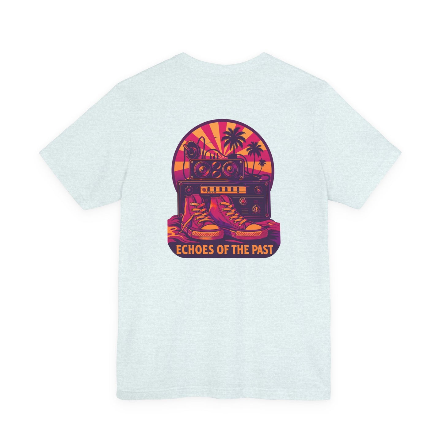 Echoes of the Past Retro Sunset T-Shirt – Bella Canvas 3001 Unisex 80s Vaporwave Graphic Tee, Vintage Music Lover Shirt