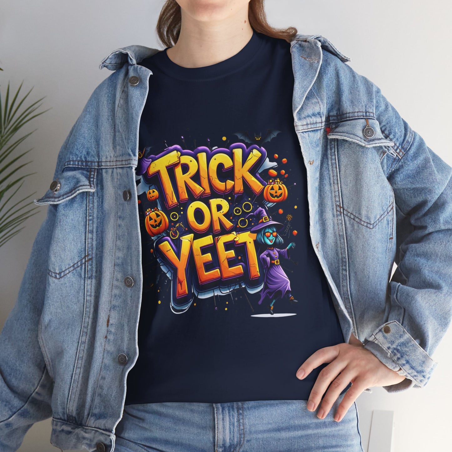 Trick or Yeet Halloween Shirt | Funny Witch Pumpkin Graphic Tee | Spooky Unisex Costume T-Shirt | Trendy Halloween Party Top