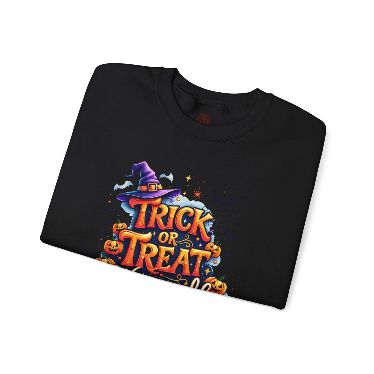 ''Trick or Treat Yourself'' Halloween Sweatshirt – Unisex Cozy Crewneck, Spooky Pumpkin & Witch Hat Graphic, Fall Aesthetic Pullover