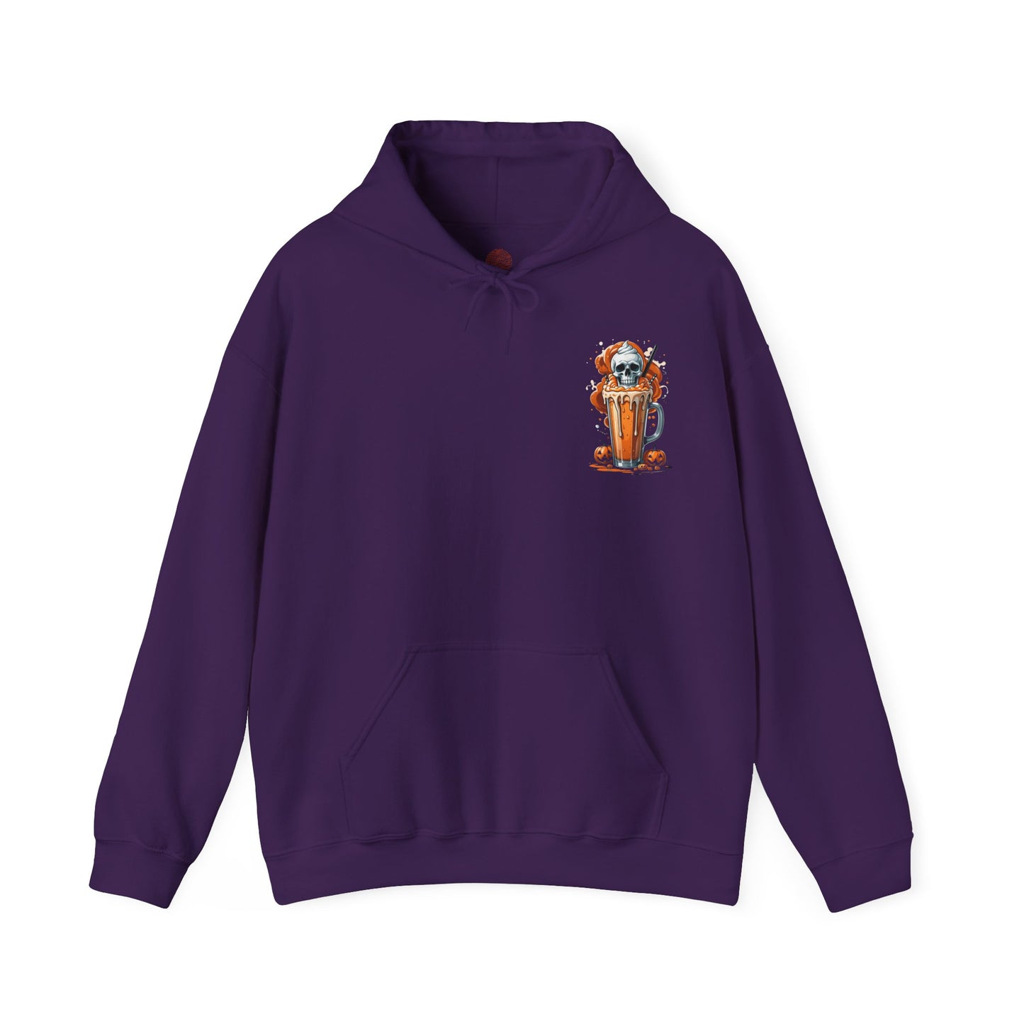 Halloween Skull Pumpkin Latte Hoodie – Spooky Fall Coffee Graphic Sweatshirt – Gildan 18500 Unisex Cozy Autumn Hoodie