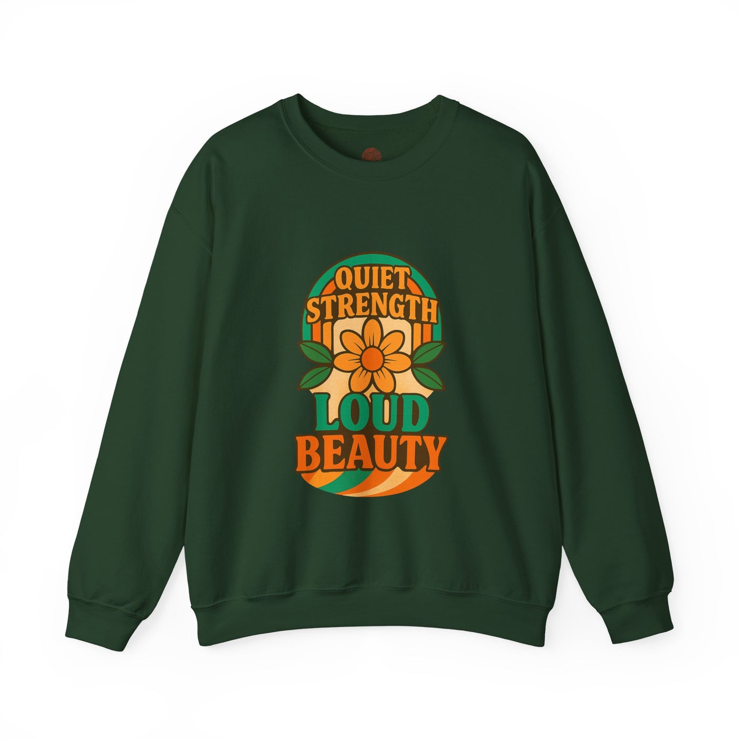 Retro Flower Sweatshirt, 70s Vintage Boho Crewneck, Positive Affirmation Graphic Pullover, Women Men Shirt, Gildan 18000, Quiet Strength
