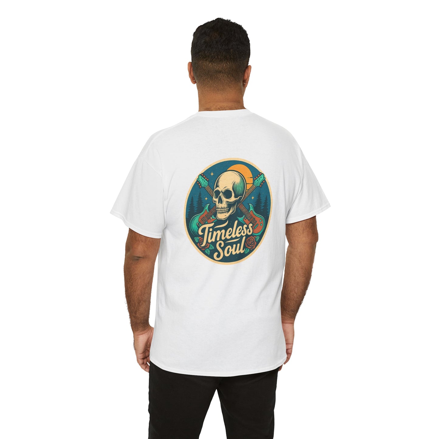 Timeless Soul Rock T-Shirt - Retro Skull and Guitars Graphic Tee, Vintage Rock & Roll Band Shirt, Gothic Music Festival Unisex Top,