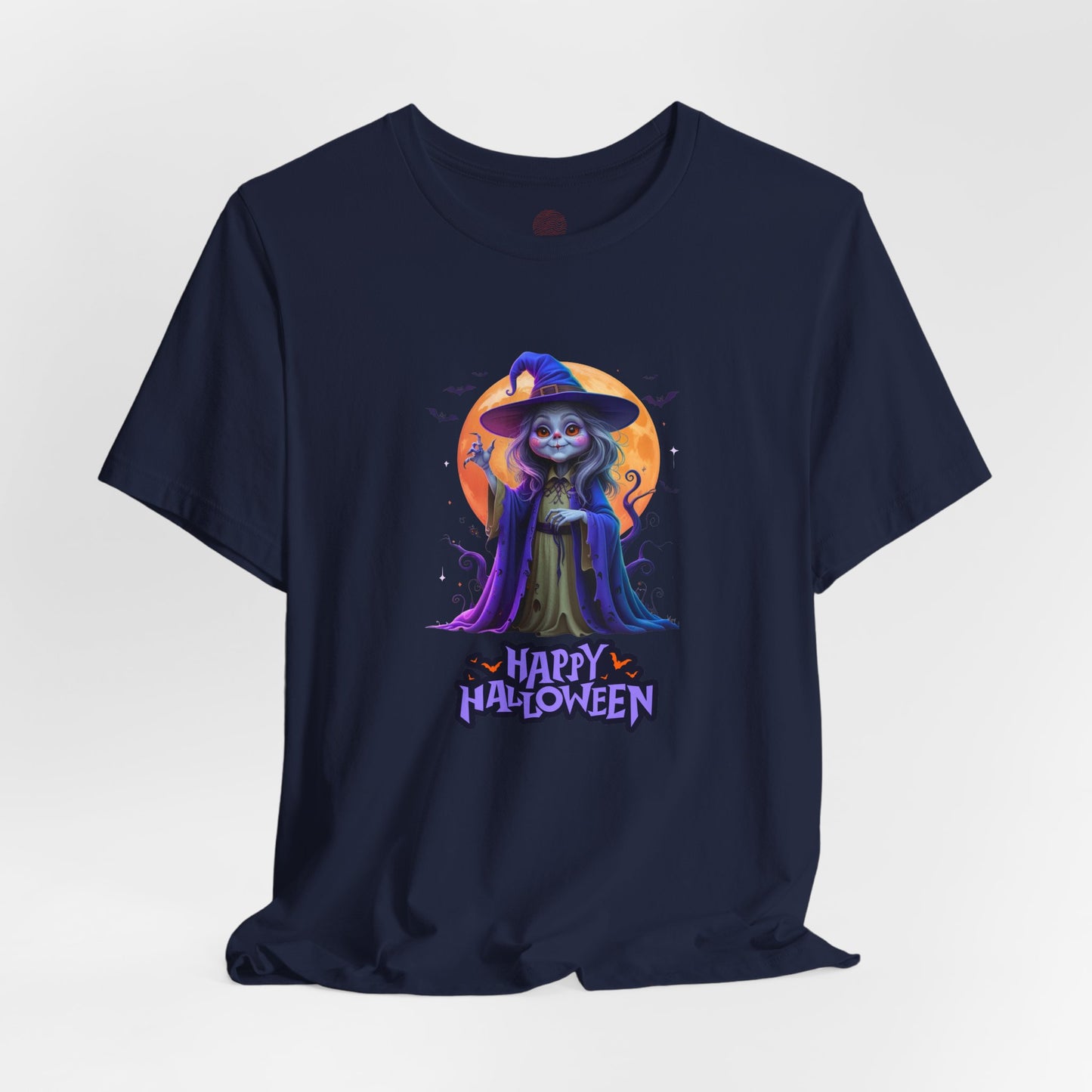 Happy Halloween Witch Shirt – Spooky Full Moon Graphic Tee – Bella Canvas 3001 – Unisex Halloween T-Shirt for Women Men