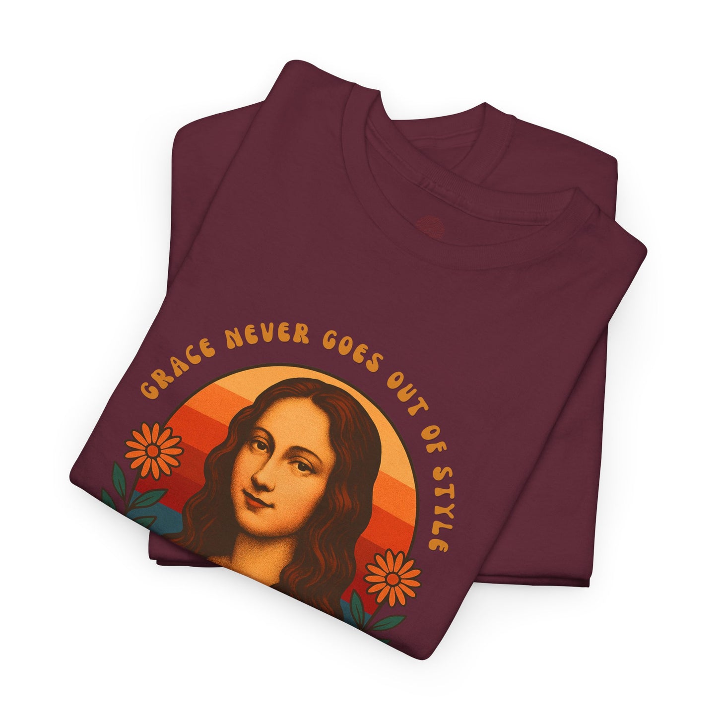 Retro Mona Lisa Unisex Heavy Cotton Tee - Vintage Aesthetic Graphic Shirt, 70s Art Tee, Trendy Gildan 5000 Top, Grace Never Goes Out of