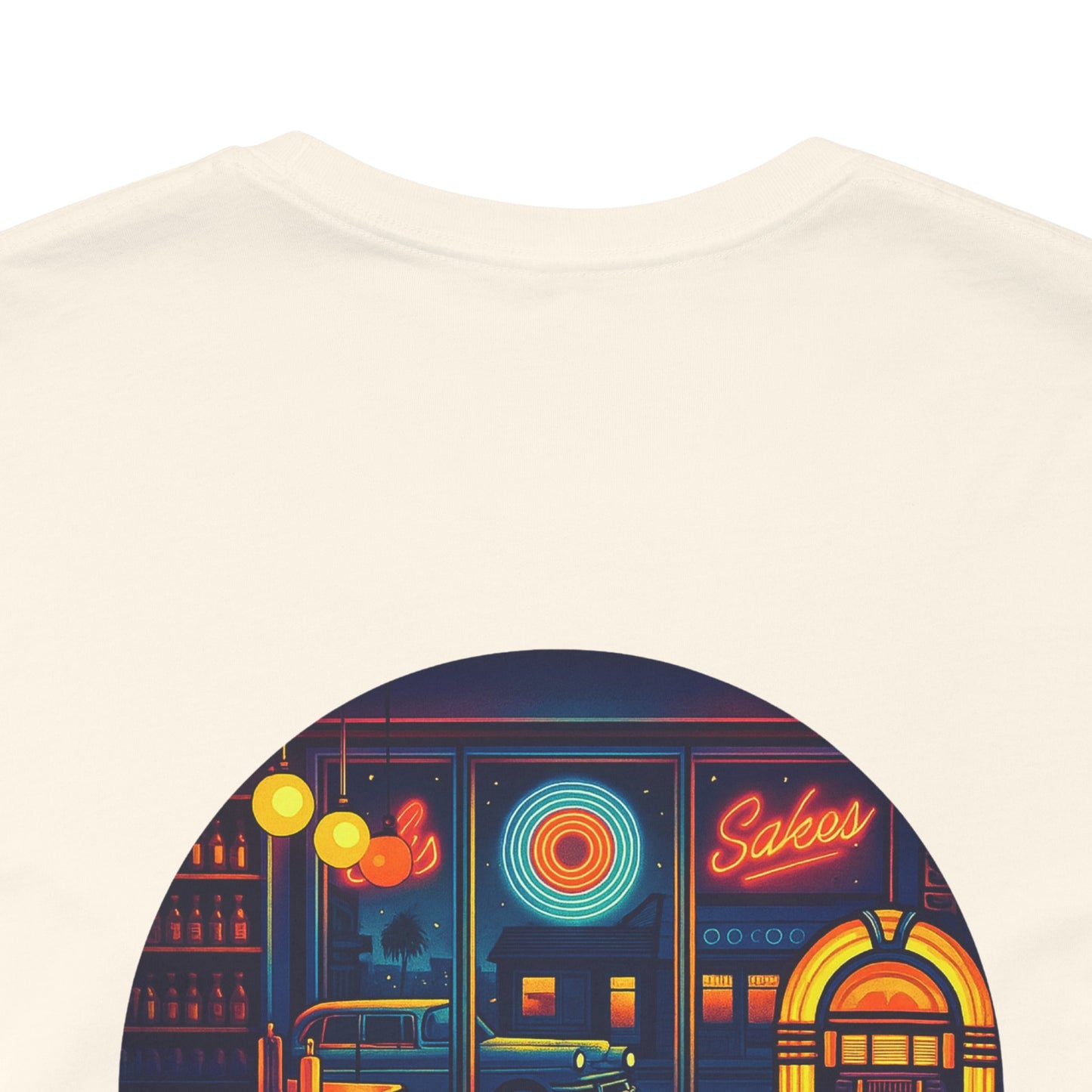 Echoes of the Past Retro Diner T-Shirt – Bella Canvas 3001 Unisex Vintage 80s Jukebox Neon Graphic Tee