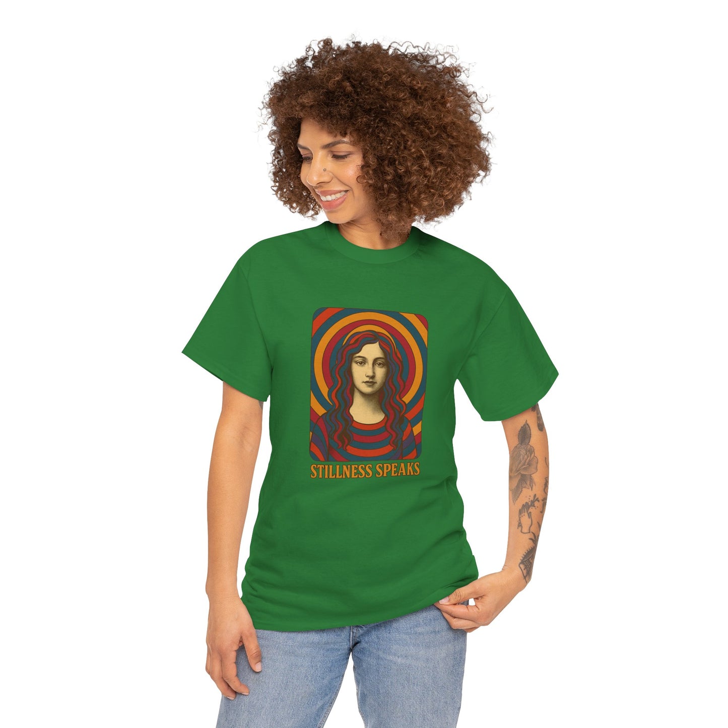 Stillness Speaks Unisex Heavy Cotton Tee, Psychedelic Retro Graphic Shirt, Spiritual Boho Aesthetic Top, Vintage 70s Trippy Tshirt,