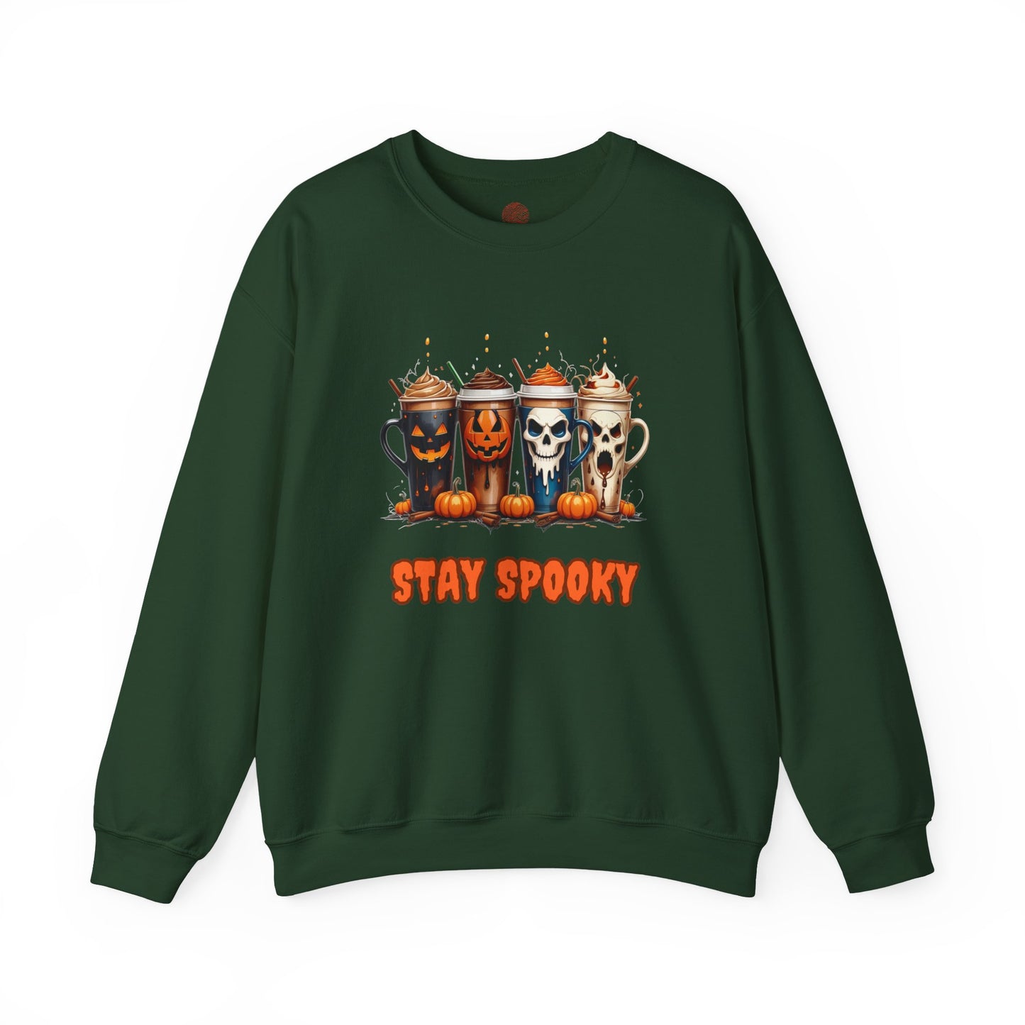 Stay Spooky Halloween Coffee Cups Sweatshirt – Unisex Gildan Heavy Blend Crewneck Pullover