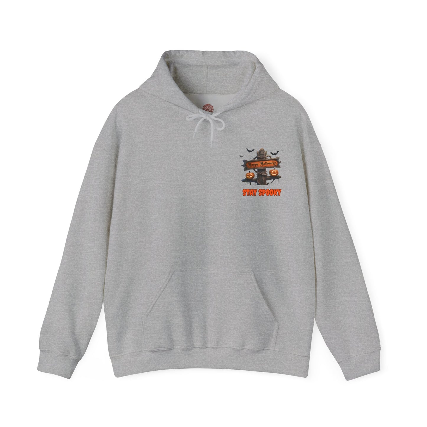 Stay Spooky Halloween Hoodie – Happy Halloween Gravestone & Pumpkin Graphic – Gildan Heavy Blend Unisex Pullover"