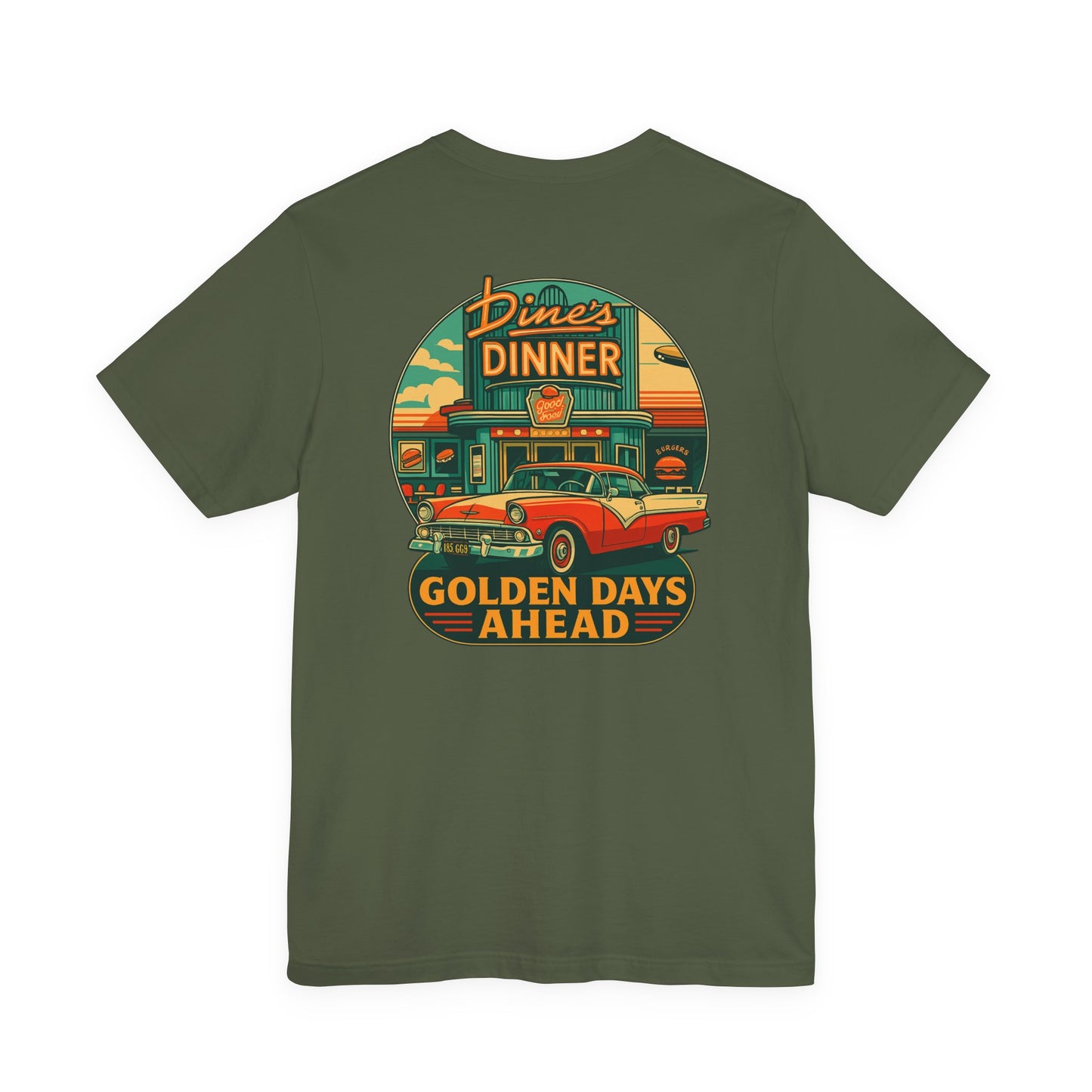 Golden Days Ahead Retro Diner T-Shirt, Vintage 50s Classic Car Graphic Tee, American Dinner Drive-In Style, Bella Canvas 3001 Unisex Shirt